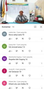 Komentar siswa-siswi 7D di Chanel YouTube SMPN 1 Cipeundeuy, Subang